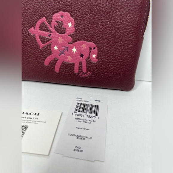 Coach Corner Zip Wristlet With Sagittarius IM/Wine Multi - Picture 2 of 10